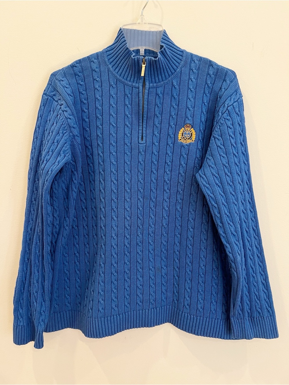 Lauren Ralph Lauren Sweater Womens Extra Large Blue Cable Knit Crest Logo